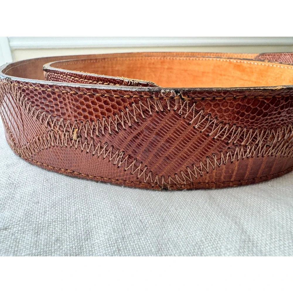 Dan Post Mens 38 Lizard Skin Belt Cognac Brown Horseshoe Buckle USA DP802